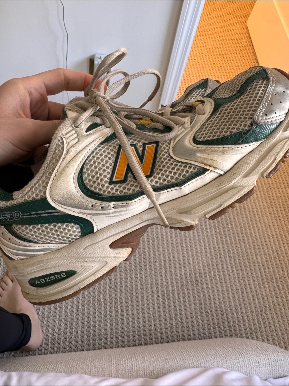 Well Worn New Balance Green, Yellow & Cream Mesh Sneaker